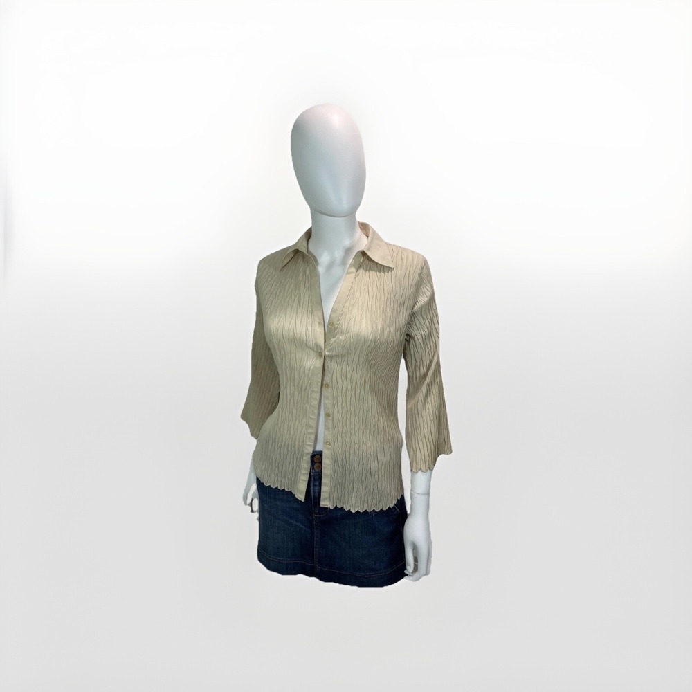 vintage‎ button up shirt Cream Size Small Texture Fabric Look